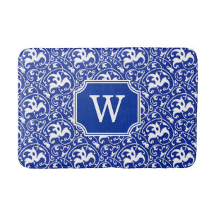 Tapete De Banheiro Art Nouveau Ikat - Azul Cobalto e Branco