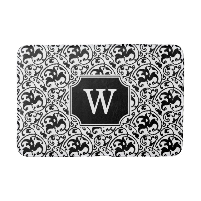 Tapete De Banheiro Art Nouveau Ikat - Branco e Preto (Frente)