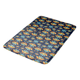 Tapete De Banheiro Art Nouveau laranja e azul Floral