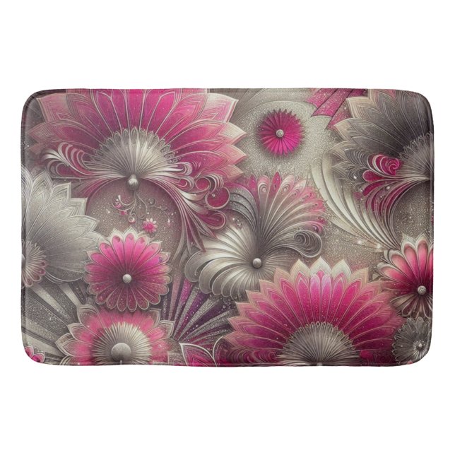 Tapete De Banheiro Art Nouveau Ventiladores rosa e prateados (Frente)