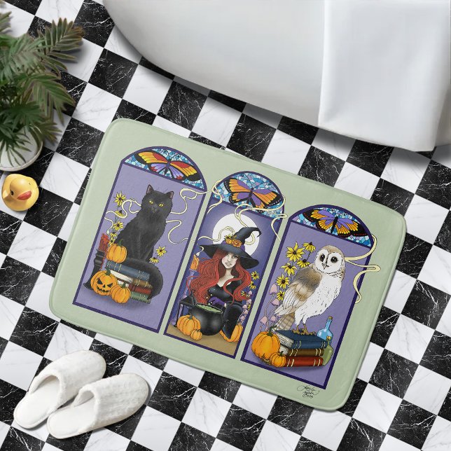 Tapete De Banheiro Art Nouveau Witch Owl Cat Halloween (Criador carregado)