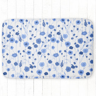 Tapete De Banheiro Arte Botânica Flor Silvestre Azul Branco
