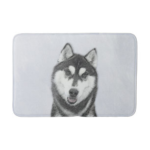 Tapete De Banheiro Arte de Cachorro Siberiana (Preta e Branca)