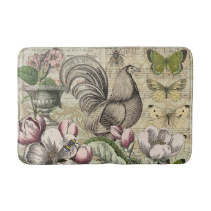 Tapete De Banheiro Arte de Colagem de Jardim com Galo Vintage: País F