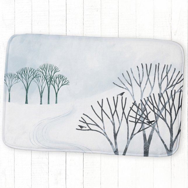 Tapete De Banheiro Arte de Paisagem de Neve Invernal (Winter snow landscape with trees art bath mat)