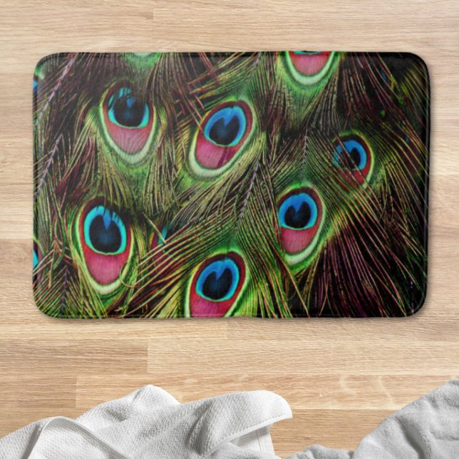 Tapete De Banheiro arte deco tee green turquoise paciock feather (art deco teal green turquoise peacock feather bath mat)