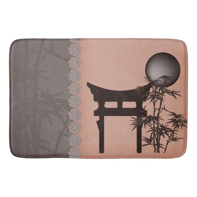Tapete De Banheiro Arte digital asiática marrom Torii bamboo lua (Frente)