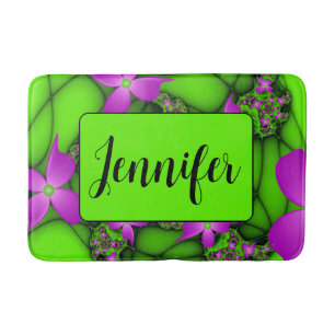 Tapete De Banheiro Arte Floral Abstrato Moderno Neon Rosa Verde Nome