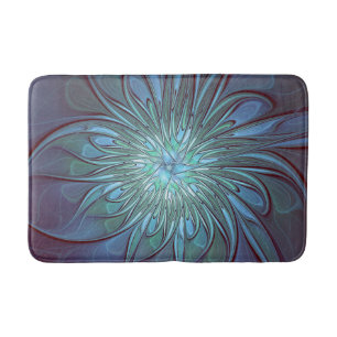Tapete De Banheiro Arte Fractal de Flor Azul Moderno, Abstrato Trendy
