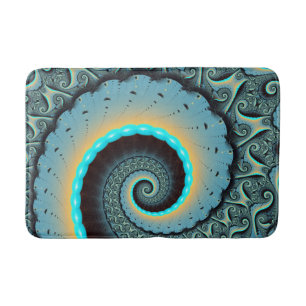 Tapete De Banheiro Arte Fractal Espiral Azul Turquesa Abstrato Laranj