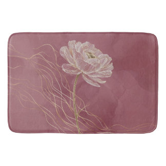 Tapete De Banheiro Arte Linear Floral Dourado Rosa Empoeirado Elegant