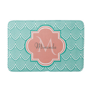 Tapete De Banheiro Arte Verde Teal Deco Fish Escala Rosa Monograma No