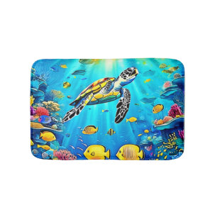 Tapete De Banheiro Arte Vibrante de Recife de Tartaruga Marinha