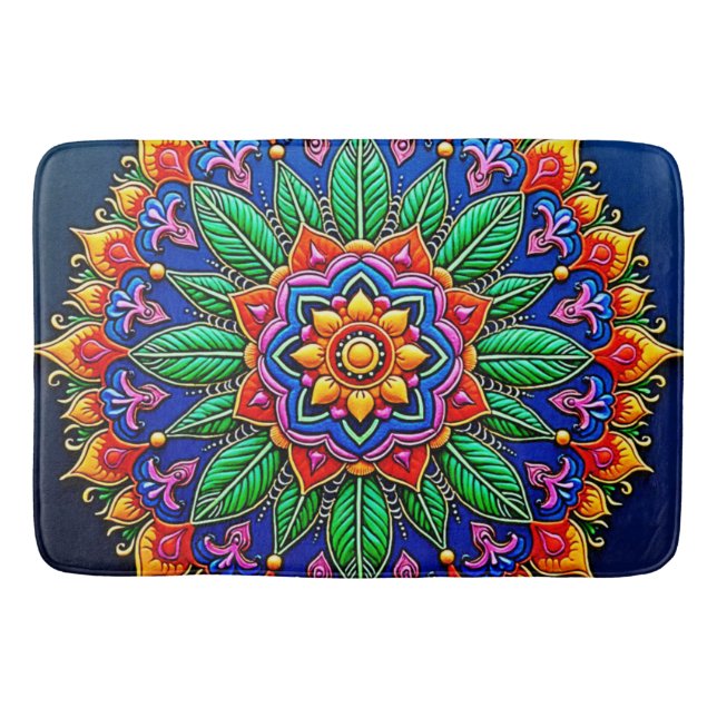 Tapete De Banheiro Artesanato Vibrante de Mandalas (Frente)