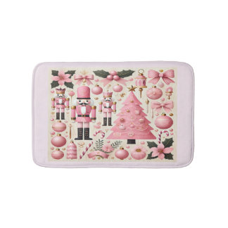 Tapete De Banheiro Árvore de Natal do Quebra-Nozes Rosa