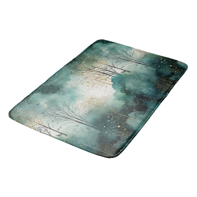 Tapete De Banheiro Árvores Douradas verdes com Natal de Aves (Angulado)