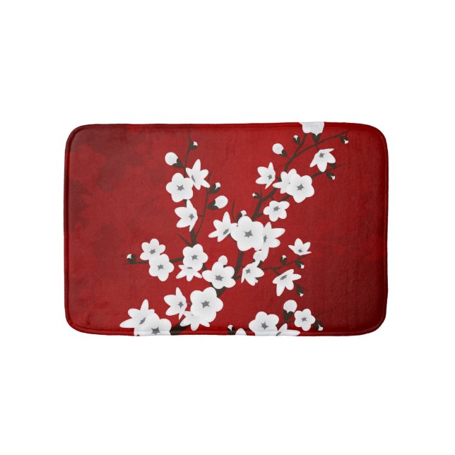 Tapete De Banheiro Asia Floral White Chersom Red (frente)