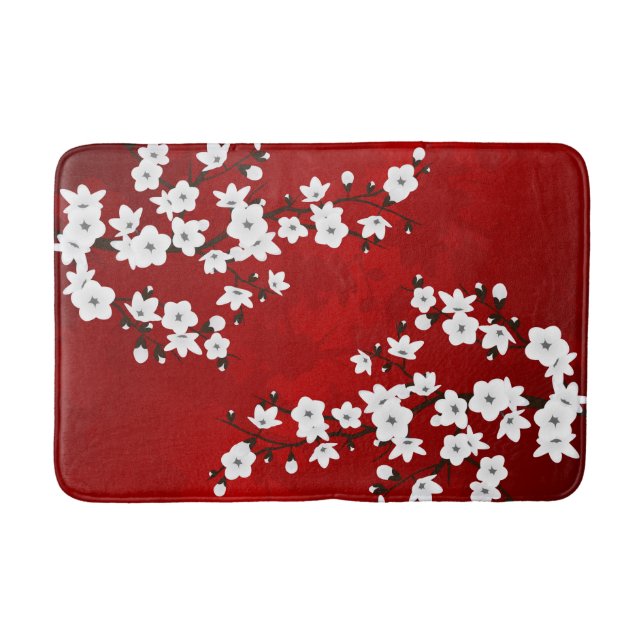 Tapete De Banheiro Asia Floral White Chersom Red (Frente)