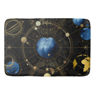 Tapete De Banheiro Astrologia Celestial Dourada do Veludo Negro