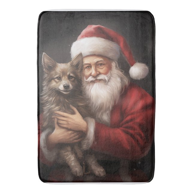 Tapete De Banheiro Australian Kelpie com Papai Noel Natal (Frente Vertical)