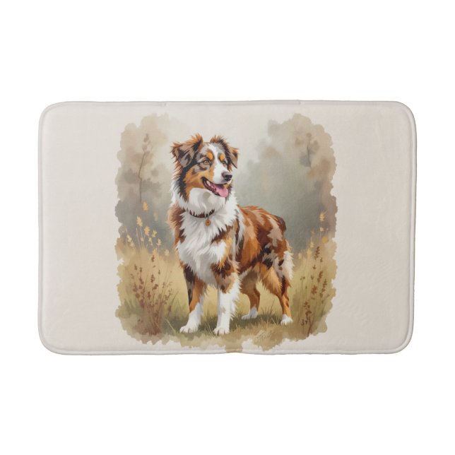 Tapete De Banheiro Australian Shepherd Dog Red Merle Aussie (Frente)