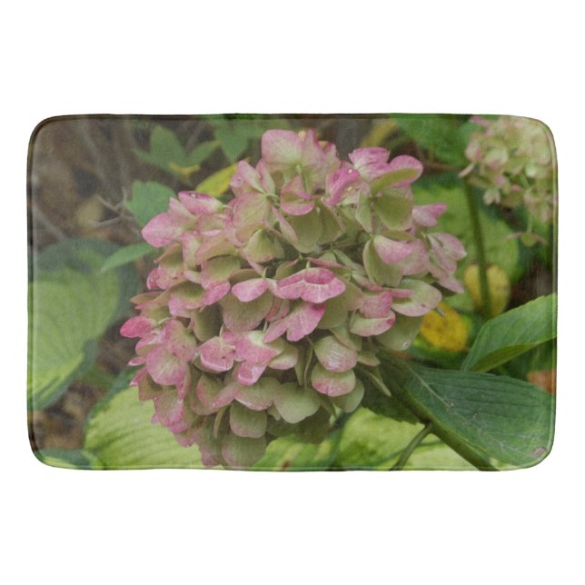 Tapete De Banheiro Autumn Hydrangea Bloom com Ouro Hosta Leaves (Frente)