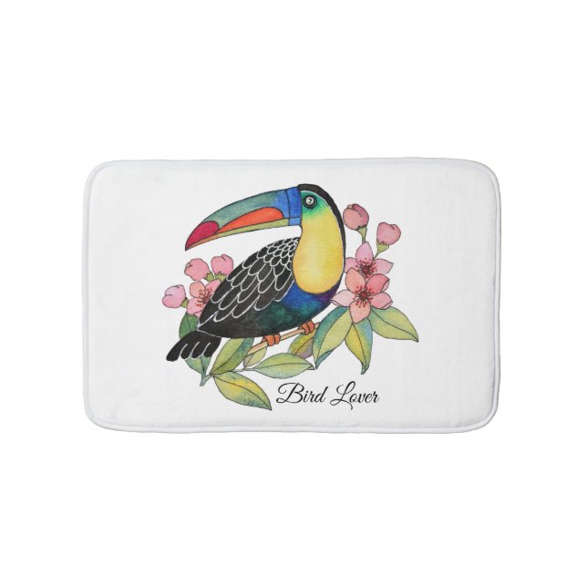 Tapete De Banheiro Ave De Toucador De Aquarela Com Flores (frente)