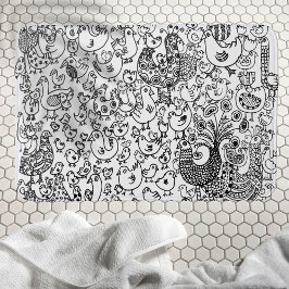 Tapete De Banheiro Aves, Arte Contemporânea Desenhada à Mão Branca e