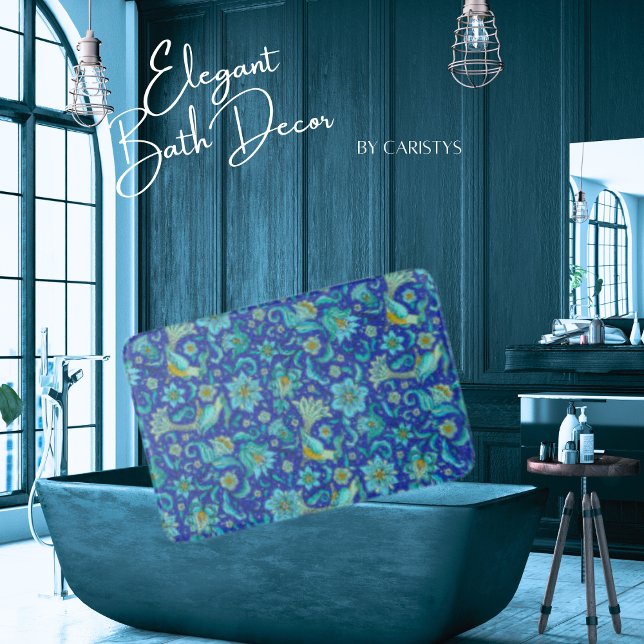 Tapete De Banheiro Aves Florais Azul Real, Amarelo (Criador carregado)