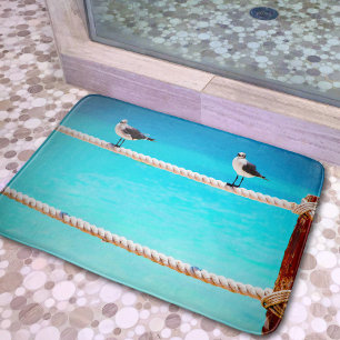 Tapete De Banheiro Aves marinhas brancas no monograma personalizado d