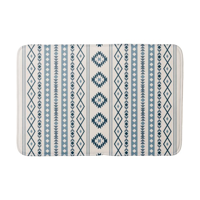 Tapete De Banheiro Aztec Blues Cream Mixed Motifs V Pattern Bath Mat (Frente)