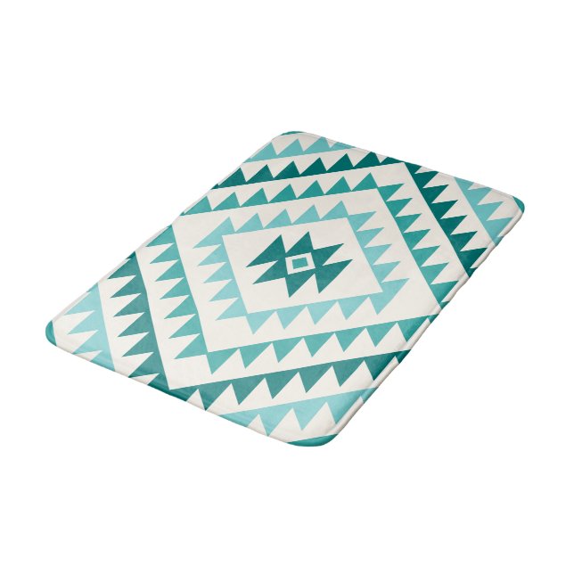 Tapete De Banheiro Aztec Diamond Motif Design Teals & Cream (Angulado)