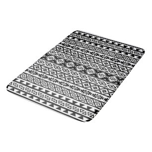 Tapete De Banheiro Aztec Padrão Estilizado Preto e Branco