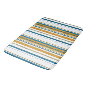 Tapete De Banheiro Azul, Amarelo e Listras Brancas