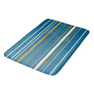 Tapete De Banheiro Azul, Amarelo e Listras Brancas