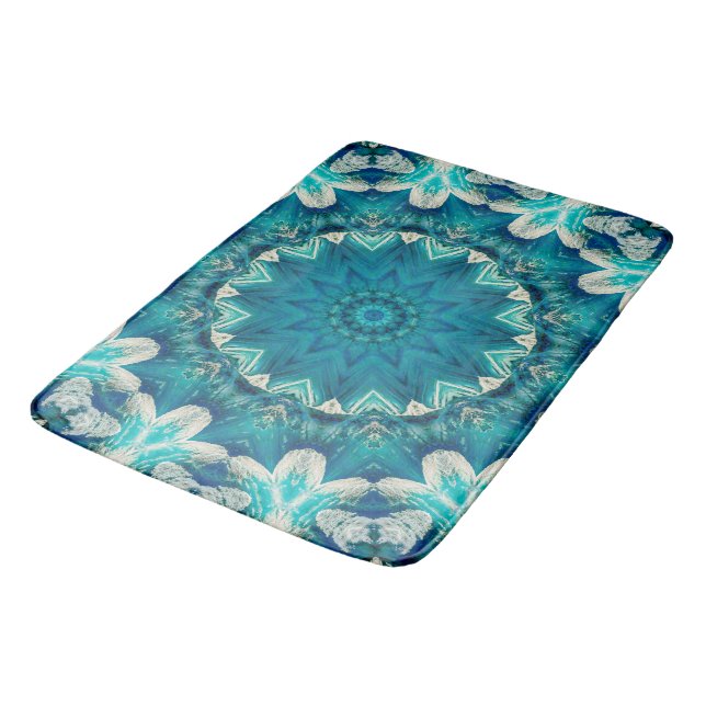 Tapete De Banheiro Azul Aqua Mandala Rosette Retro Hippie (Angulado)