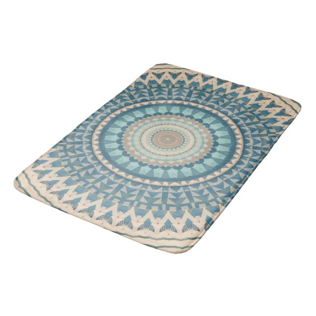 Tapete De Banheiro Azul-azul-claro - Beige Mandala   (Angulado)