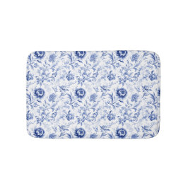 Tapete De Banheiro Azul Branco Floral Toile Francês Cadeado