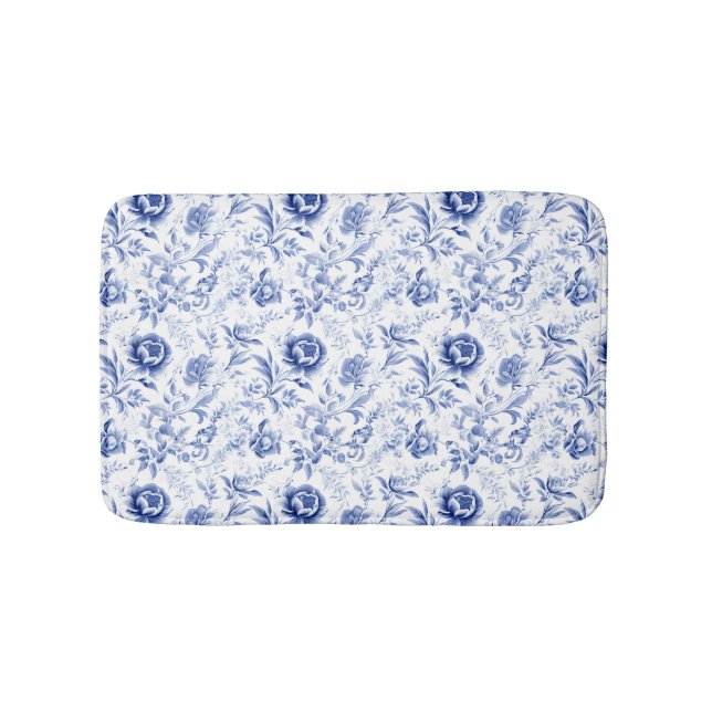 Tapete De Banheiro Azul Branco Floral Toile Francês Cadeado (frente)