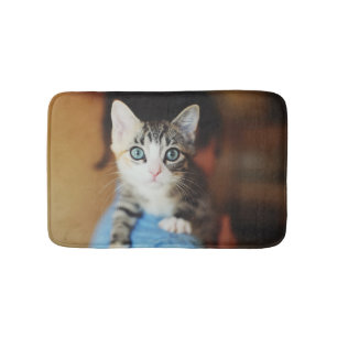 Tapete De Banheiro Azul brilhante gatinho Eyed
