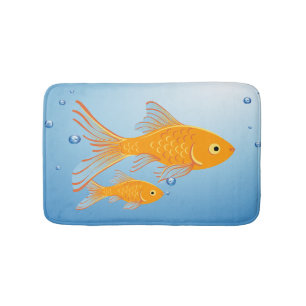 Tapete De Banheiro Azul colorido e peixe dourado laranja