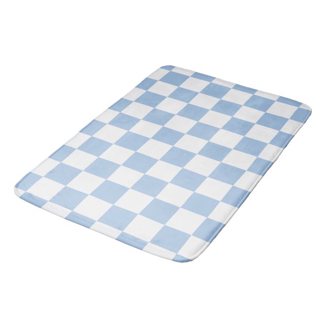 Tapete De Banheiro Azul Desbotado e Xadrez Branco (Angulado)