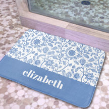 Azul e Branco Botânico Floral Nome Personalizado M