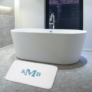 Tapete De Banheiro Azul e branco monograma tradicional
