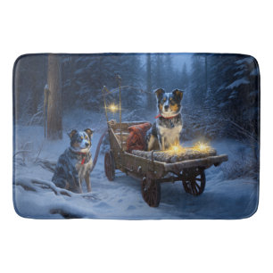 Tapete De Banheiro Azul Heeler Snowy Sleigh Decência de Natal
