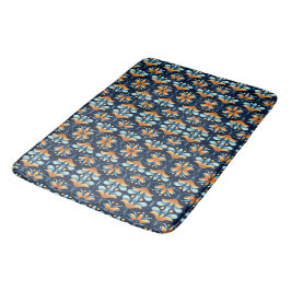 Tapete De Banheiro Azul-laranja-flores Art Deco