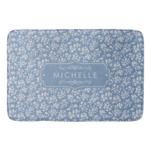 Tapete De Banheiro Azul Pastel Suave e Padrão Boho Floral Branco Cinz