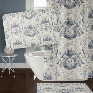 Tapete De Banheiro Azul Pavão Toile Francês Galo Vintage n Coelho