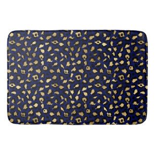 Tapete De Banheiro Azul Real & Dourado Glam Estampa de Manchas de Leo