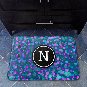 Tapete De Banheiro Azul, roxo confetti pontos negros, monograma em te